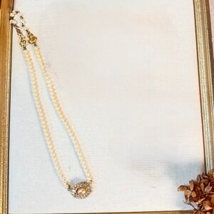 Pearl Necklace with‎ Clear Stone Accents